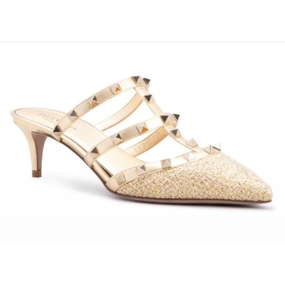 VALENTINO Garavino Rockstud Metallic Boucle Pointed Toe Mules/Heels Sz. 39 1/2